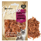  Лакомство за котки Flamingo HAPKI SOFT DUCK STRIPS - хапки сушено патешко месо, 50гр